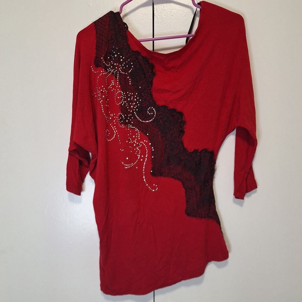 2B Bebe Y2K Slouchy Top Lace and Bling Design Size Small